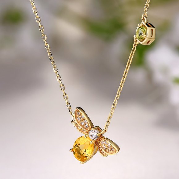 NEW 18K Yellow Gold Diamond Citrine Bee Necklace - Picture 4 of 6